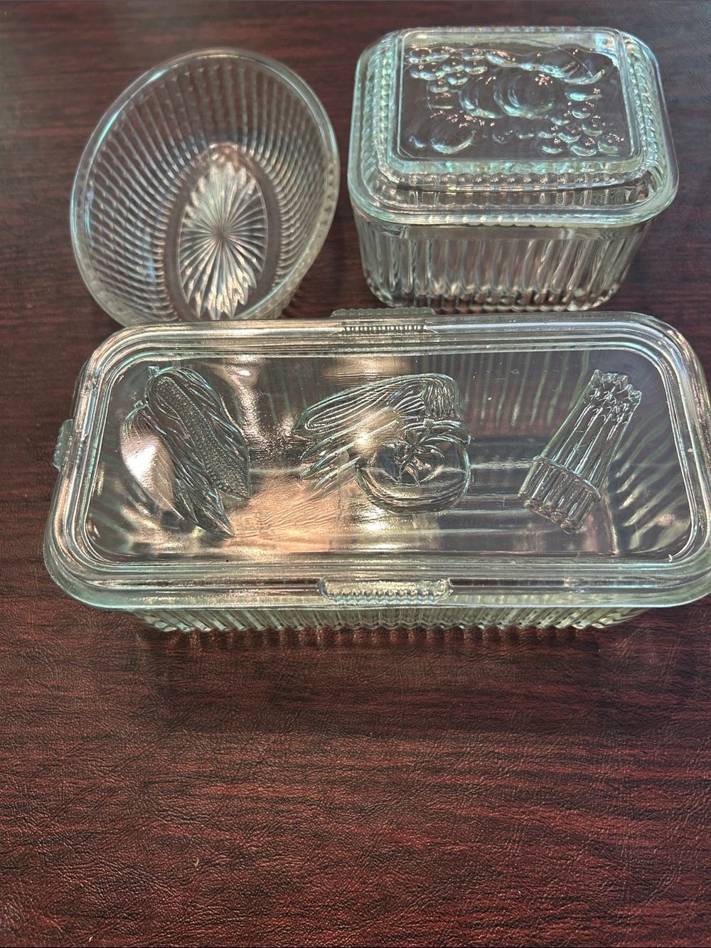 Vintage Clear Glass Storage Dishes; Two with Tops; Beautiful Perfect Condition - Picture 2 of 10